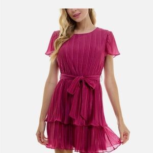 Elegant Pink Pleated Mini Dress